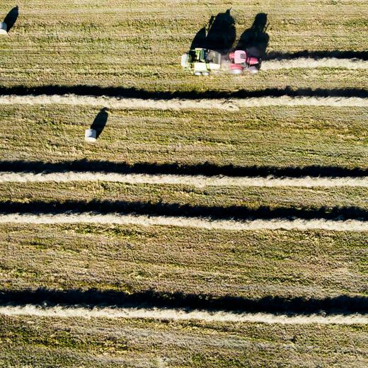 A farmer makes hay bales in a field with a tractor machine, in Chatel-Saint-Denis, Switzerland, Saturday, June 23, 2018. (KEYSTONE/Jean-Christophe Bott)....Un paysan conduit son tracteur dans un champ afin de fabriquer des balles de foin avec l'aide d'une machine ce samedi 23 juin 2018 a Chatel-Saint-Denis. (KEYSTONE/Jean-Christophe Bott)