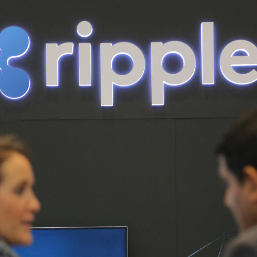 The logo of blockchain company Ripple is seen at the SIBOS banking and financial conference in Toronto, Ontario, Canada October 19, 2017. Picture taken October 19, 2017. REUTERS/Chris Helgren