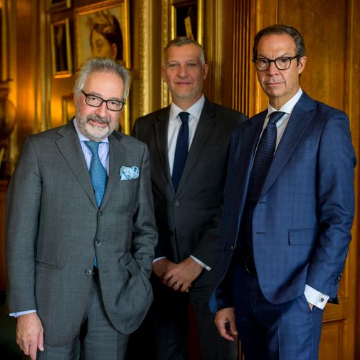 Serge Robin, directeur général d'Arab Bank Switzerland, Jean-René Lepezel, futur CEO dela banque Gonet et Nicolas Gonet, propriétaire et CEO de la banque Gonet. Hôtel dela Paix. Genève.8.11.2022. Eddy Mottaz / Le Temps