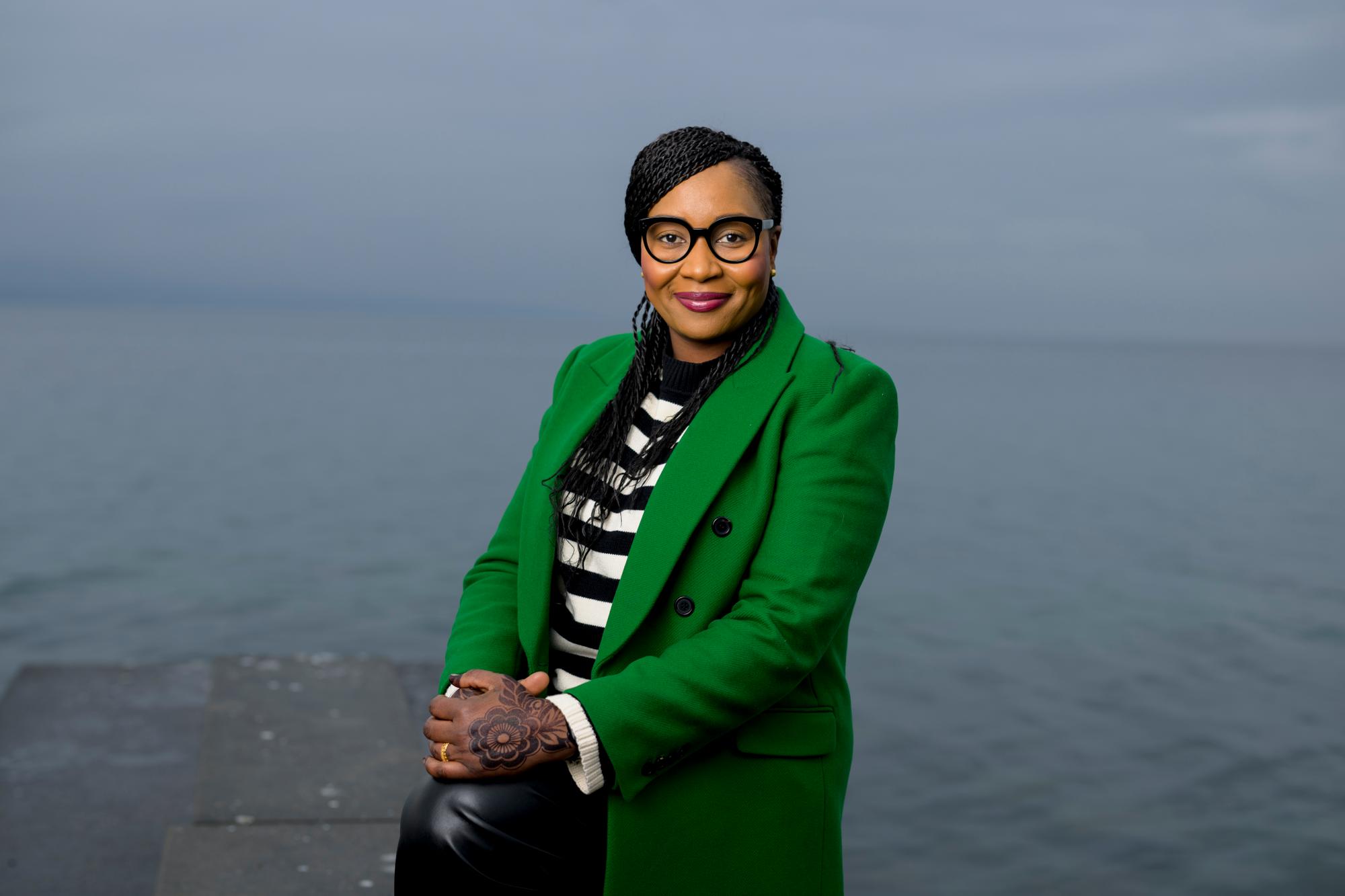 Hadjenana Mahamat, présidente de l'association Ensemble Sawa, qui oeuvre contre le tabou et la mauvaise information des jeunes femmes au Tchad autour des menstruations. Lutry. 14.12.2022. Eddy Mottaz / Le Temps