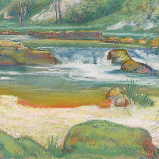 Berges du Doubs, vers 1915 (?).  Pastel sur papier, 27 x 42,5 cm.  Delémont, Musée jurassien d'art et d'histoire.