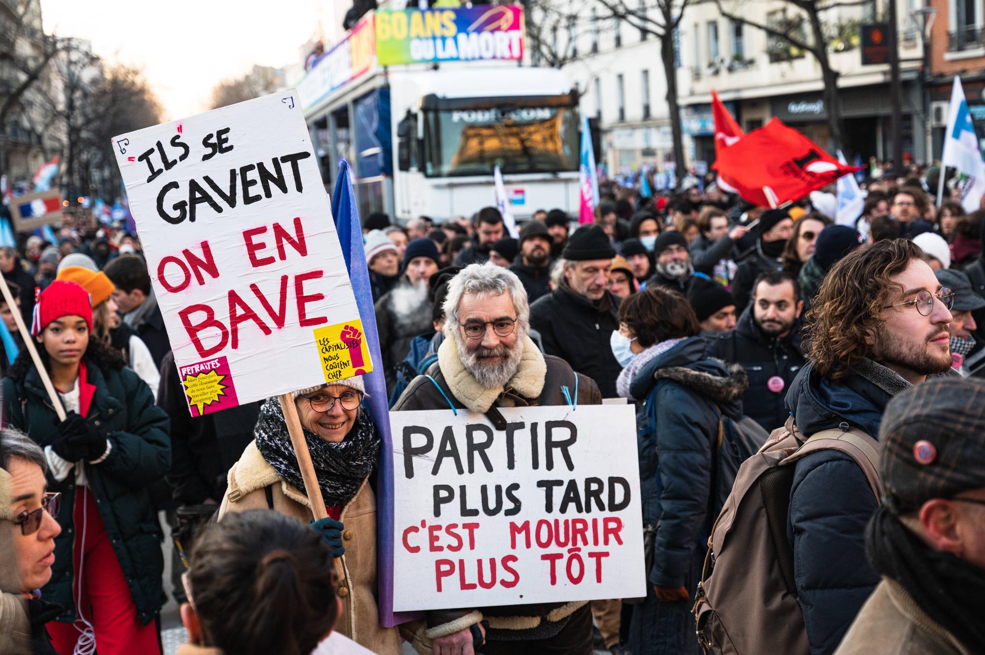 A Paris, lors d'une manifestation contre la réforme des retraites, le 21 janvier 2023.