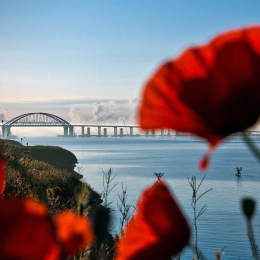 KERCH, RUSSIA - MAY 15, 2018: A distant view of Kerch Strait Bridge measuring 19 km [11.8 miles] in length and linking Crimea's Kerch Peninsula to mainland Russia. Sergei Malgavko/TASS (Photo by Sergei Malgavko\TASS via Getty Images)