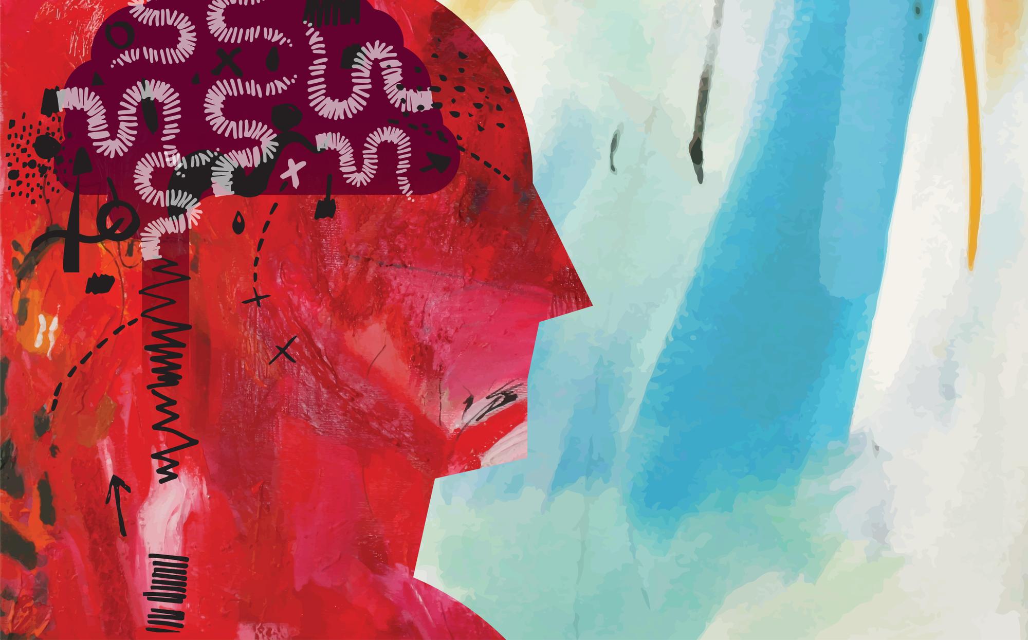 Vector illustration depicting depression made from vectorized elements took from two different acrylic paintings combined with hand drawn brush elements.