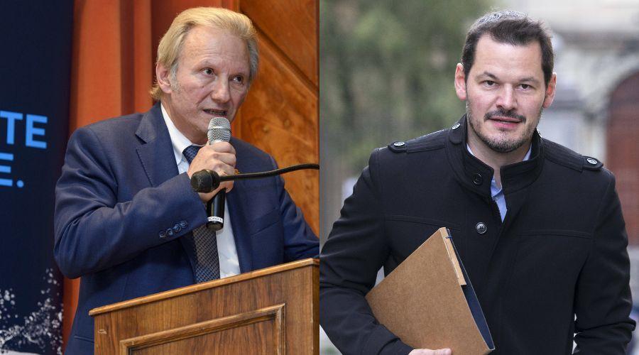 Le MCG Philippe Morel, à gauche, et Pierre Maudet, à droite, tous deux candidats au Conseil d'Etat genevois.