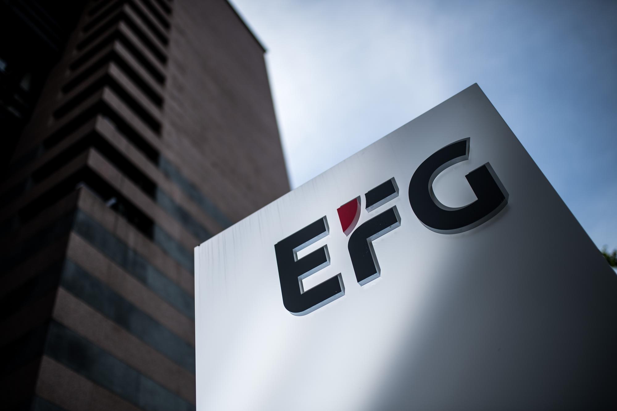 Das Logo der EFG International-Bank, aufgenommen am Dienstag, 2. Mai 2017, in Lugano. (KEYSTONE/Ti-Press/Gabriele Putzu)
