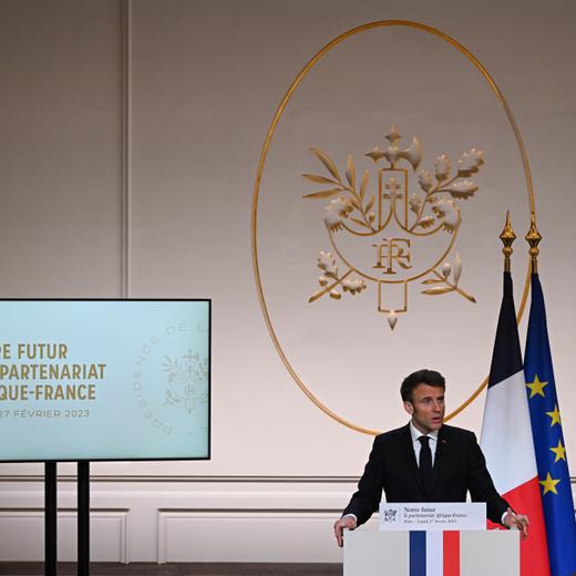 Emmanuel Macron lors de son discours africain ce lundi à l'Elysée.