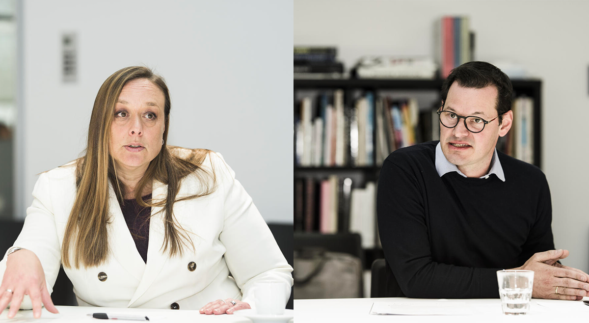 Carole-Anne Kast et Pierre Maudet, à la rédaction du «Temps», le 1er mars 2023.