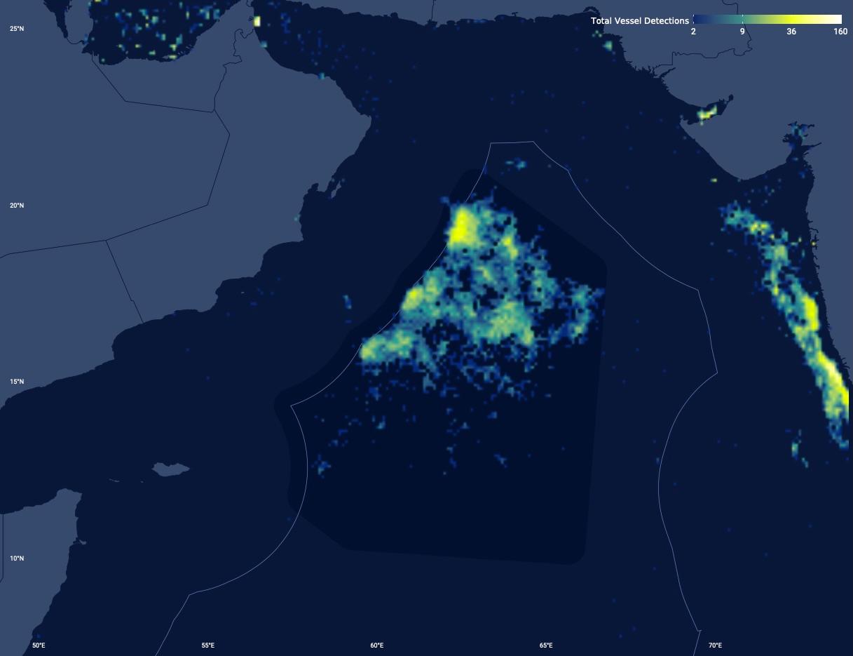 Les lumières des navires dans le golfe du Bengale, en novembre 2019, vues depuis l'espace.