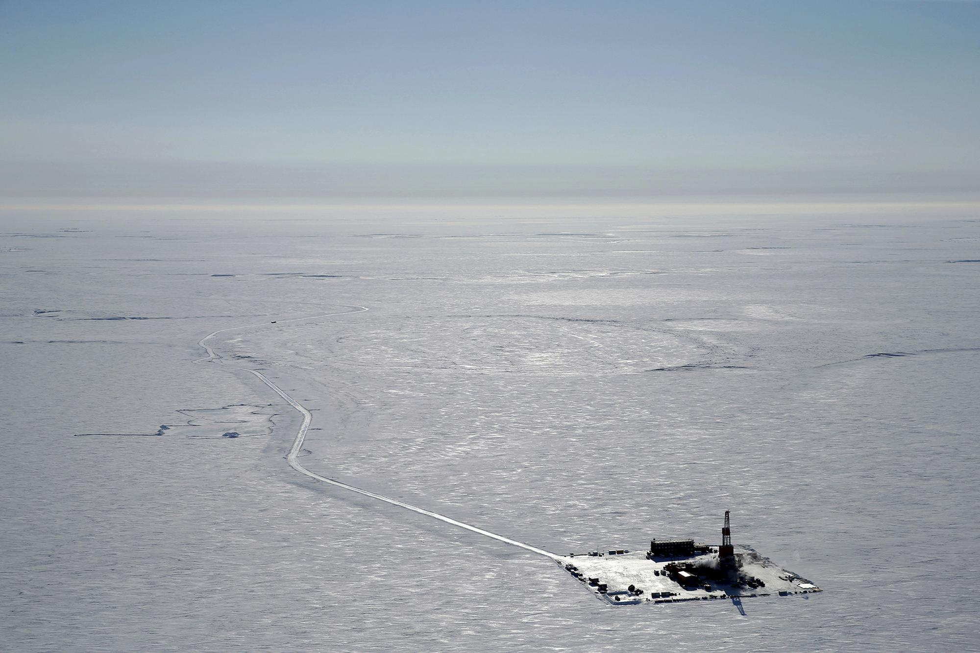 FILE - This 2019 aerial photo provided by ConocoPhillips shows an exploratory drilling camp at the proposed site of the Willow oil project on Alaska's North Slope. President Joe Biden will prevent or limit oil drilling in 13 million acres of Alaska and the Arctic Ocean, an administration official said on Sunday, March 12, 2023. The announcement, which is expected on Monday, comes as regulators prepare to announce a final decision on the controversial Willow project. (ConocoPhillips via AP, File)
