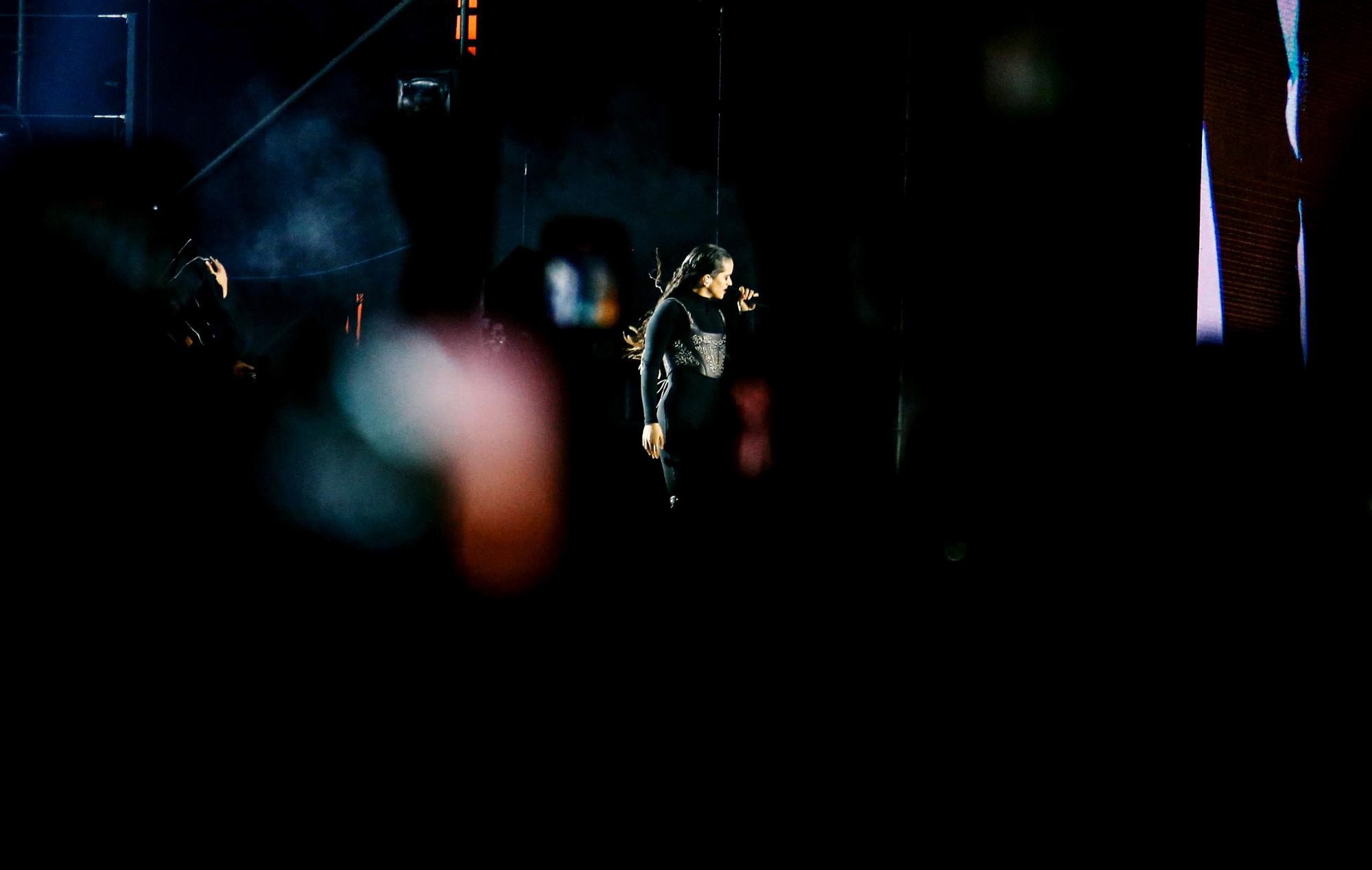 epa10531317 The Spanish singer and songwriter Rosalia performs on the second day of the Lollapalooza 2023 Music Festival, in the commune of Cerrillos, Santiago, Chile, 18 March 2023. The festival runs for three days, ending on 19 March. EPA/AILEN DIAZ