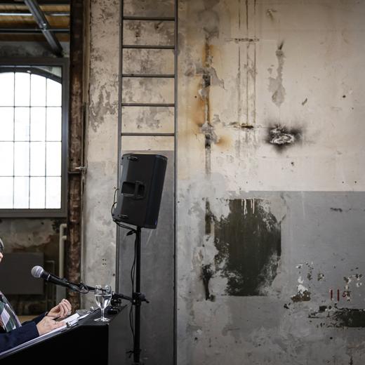 Bundesraetin Elisabeth Baume-Schneider spricht waehrend eines Medienanlass anlaesslich ihrer ersten 100 Tage im Amt, am Montag, 27. Maerz 2023 im Foyer des Schiffbau in Zuerich. (KEYSTONE/Michael Buholzer)