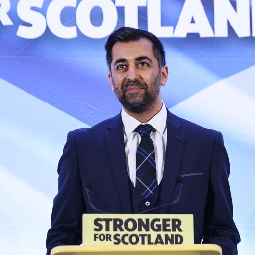 epa10545695 The new leader of the Scottish National Party and former Health Secretary Humza Yousaf speaks after he is announced at Murrayfield Stadium in Edinburgh, Scotland, Britain 27 March 2023. The result follows a five-week contest after the former leader and First Minister Nicola Sturgeon stood down. There will be a vote in Holyrood parliament on 28 March to select the next first minister. EPA/ROBERT PERRY