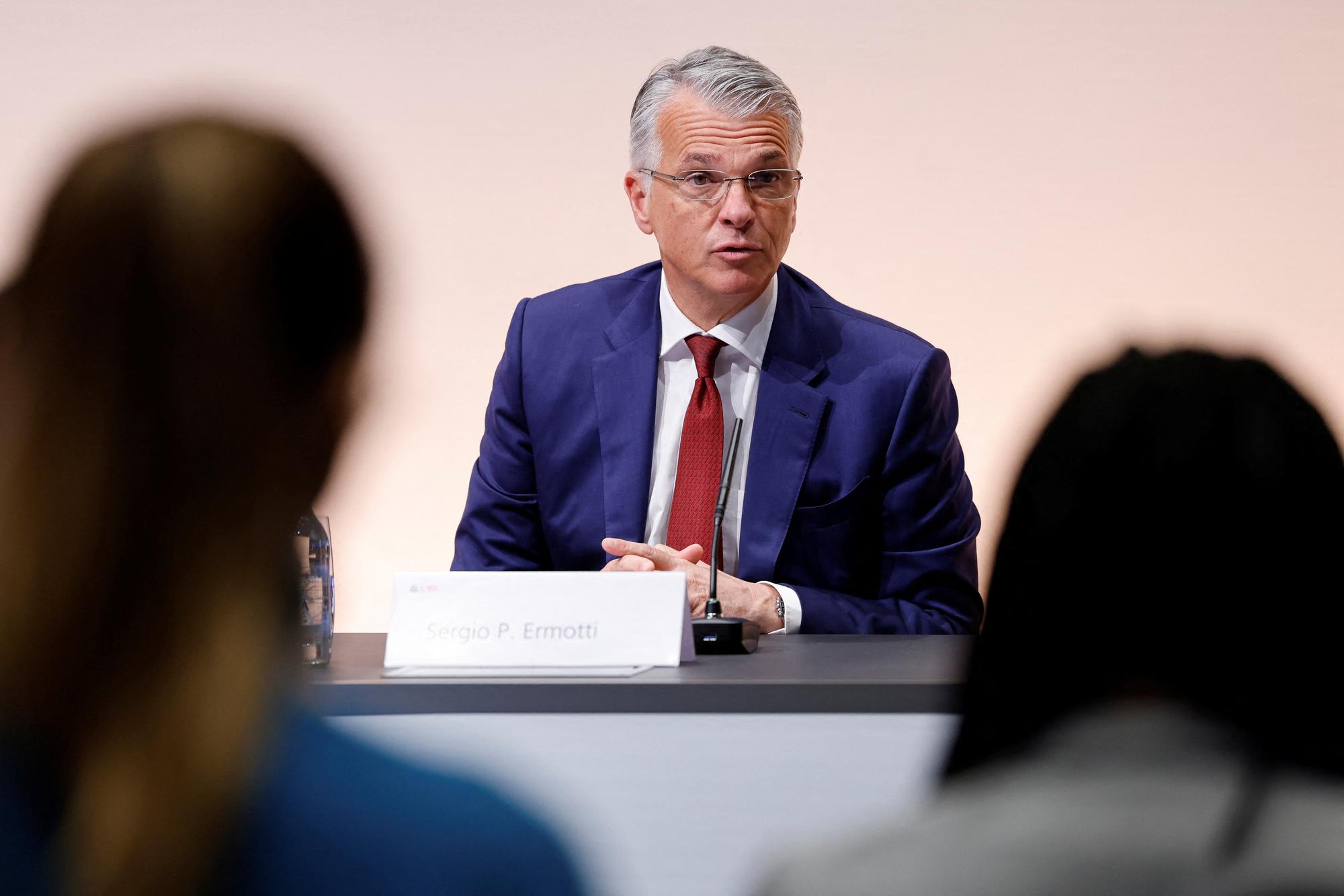 Sergio Ermotti, newly rehired CEO of UBS Group AG attends a news conference in Zurich, Switzerland March 29, 2023. REUTERS/Stefan Wermuth