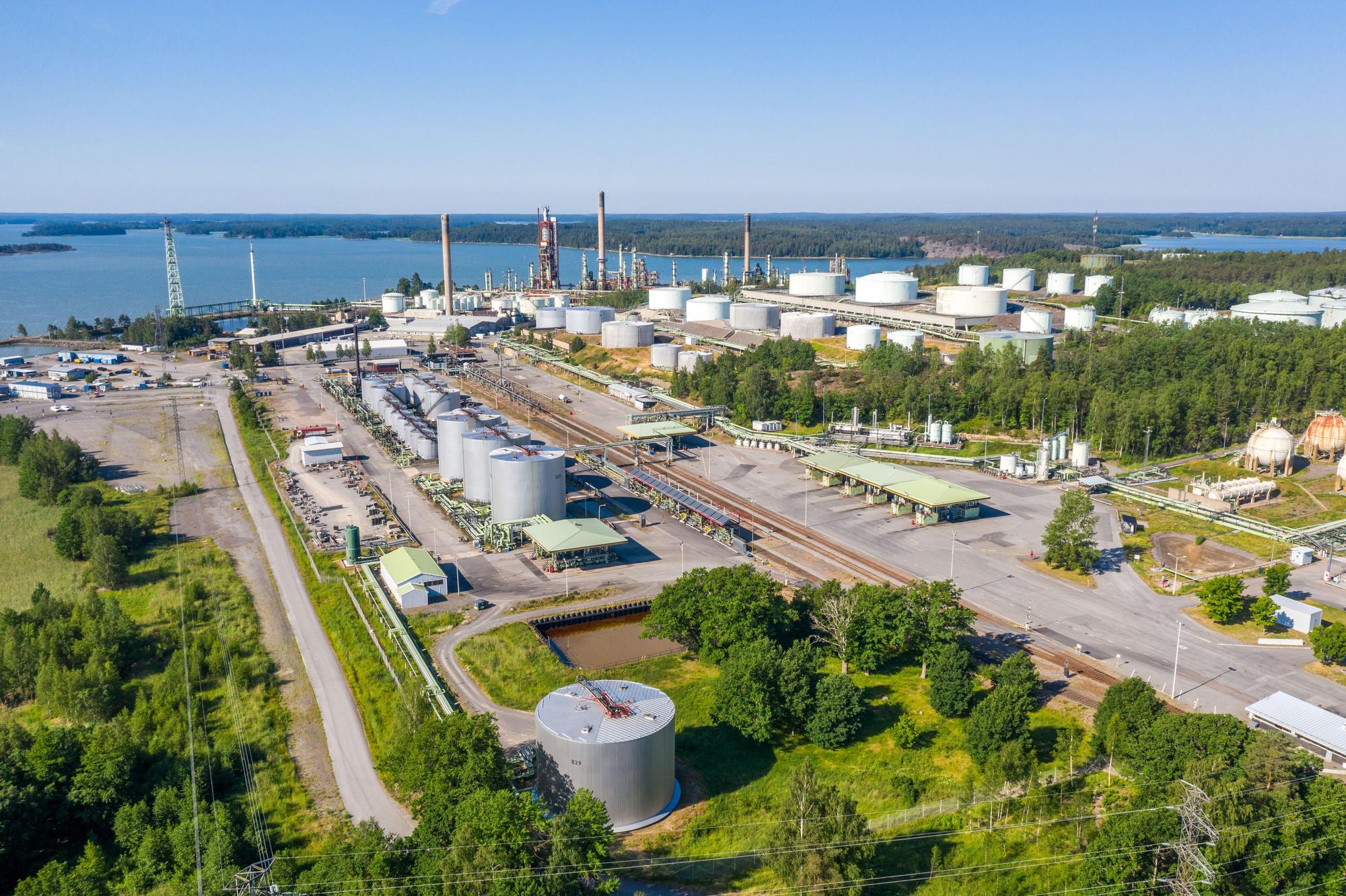 2C4HM2G Aerial view of Neste oil refinery in Naantali, Finland in Summer