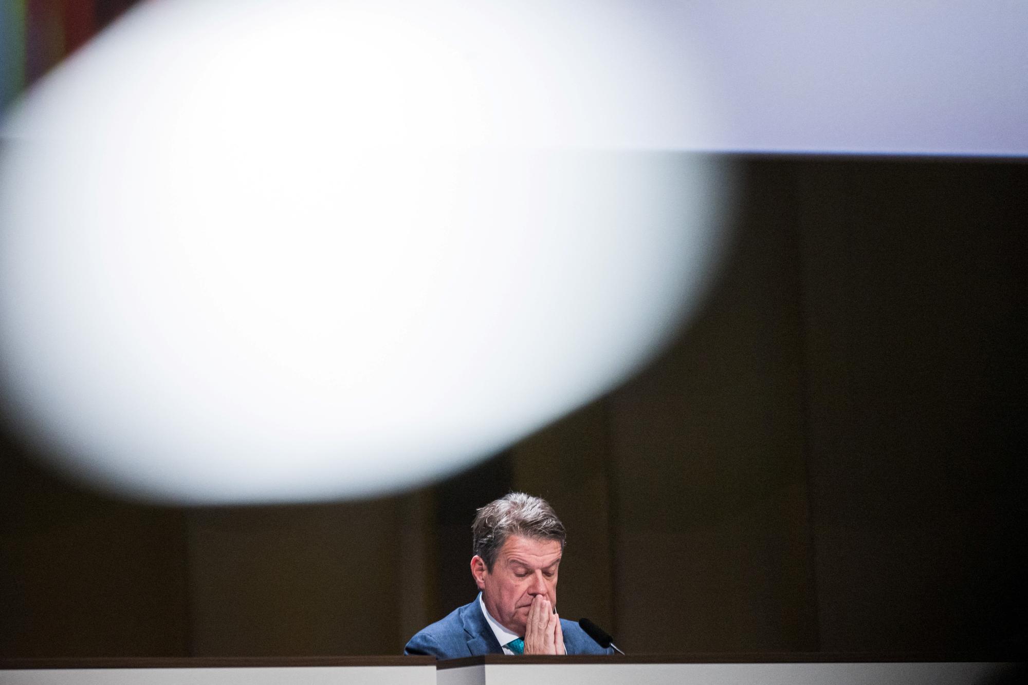 UBS Chairman Colm Kelleher attends the Annual General Meeting, two weeks after buying rival Swiss bank Credit Suisse, in Basel, Switzerland, April 5, 2023. REUTERS/Pierre Albouy