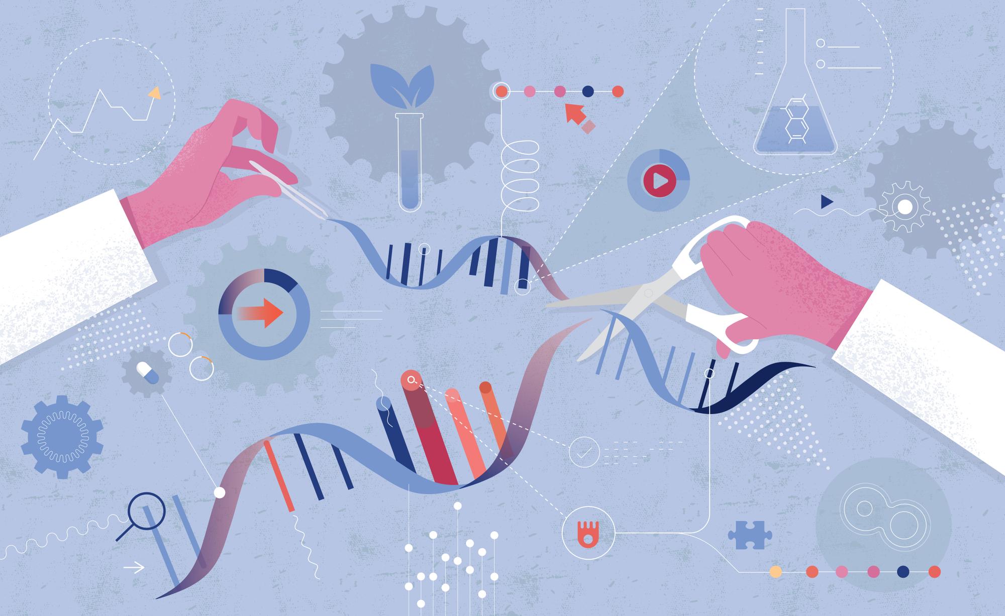 Abstract vector illustration depicting concept of genetic engineering.