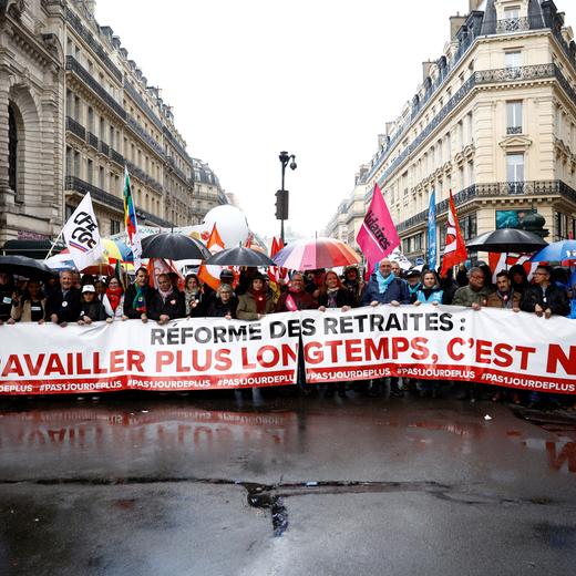 Une tête de cortège contre la réforme des retraites. Paris, 13 avril 2023.