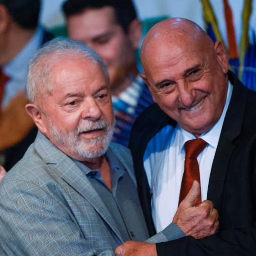 Brazilian President-elect Luiz Inacio Lula da Silva greets Goncalves Dias nominee for Minister of Institutional Security during the presentation of the ministers nominated for his government at the transition government building in Brasilia, Brazil, December 29, 2022. REUTERS/Adriano Machado
