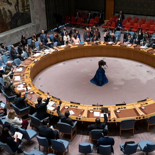 Members of the UN Security Council vote to abstain from a resolution proposed by the Russian Federation and therefore preventing its passage during a meeting of the UN Security Council, Wednesday, March 23, 2022, at United Nations headquarters. The United Nations will face three resolutions Wednesday, March 23 on the worsening humanitarian situation in Ukraine after Russia decided to call for a vote on its Security Council resolution that makes no mention of its attack on its smaller neighbor. U.S. Ambassador Linda Thomas-Greenfield said there was no support for Russia's resolution. (AP Photo/John Minchillo)