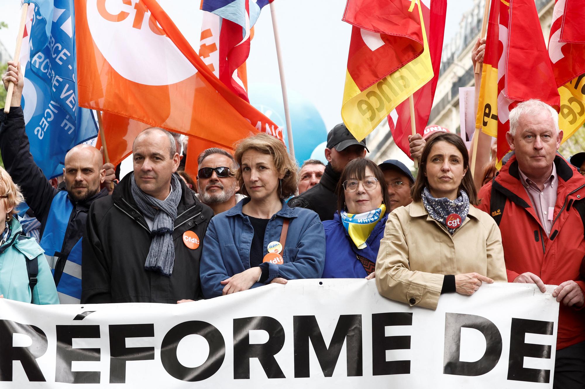 Les leaders syndicaux à Paris ce lundi.