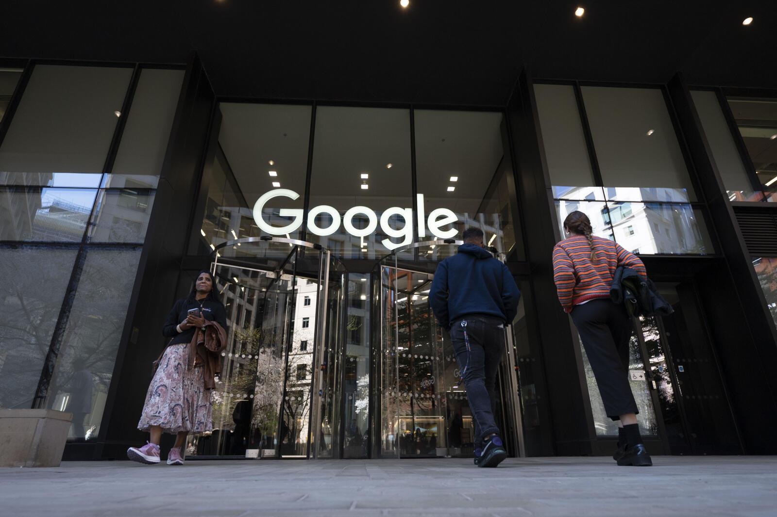 LONDON, UNITED KINGDOM - APRIL 04: Google workers stage a walkout protest over job cuts at the companyâs headquarters in London, United Kingdom on April 04, 2023. (Photo by Rasid Necati Aslim/Anadolu Agency via Getty Images)