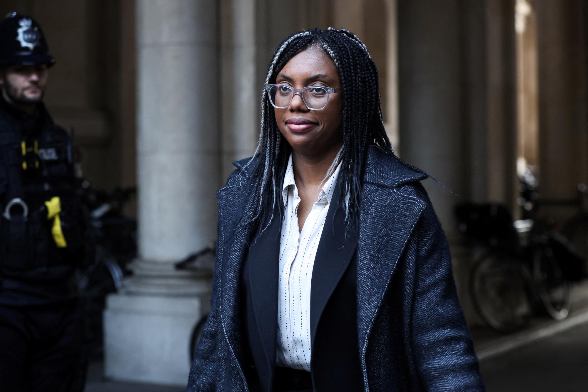 Britain's Secretary of State for Business and Trade and Minister for Women and Equalities Kemi Badenoch arrives at Number 10 Downing Street to attend the weekly Cabinet meeting in London on February 7, 2023. (Photo by ISABEL INFANTES / AFP)