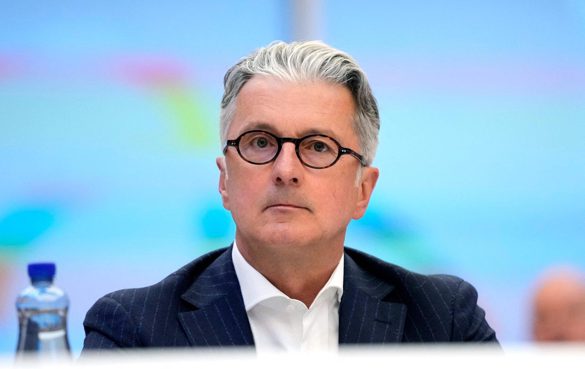 Rupert Stadler, former CEO of German car manufacturer Audi, sits in a room of the regional court in Munich, southern Germany, on May 16, 2023. Stadler pleaded guilty in connection with the 'Dieselgate' emissions cheating scandal. (Photo by Matthias Schrader / POOL / AFP)