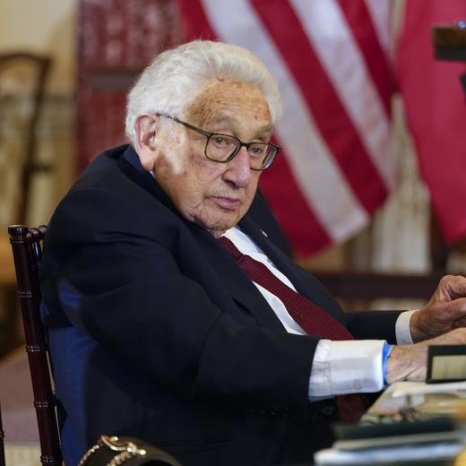 FILE - Former U.S. Secretary of State Henry Kissinger attends a luncheon with French President Emmanuel Macron, Vice President Kamala Harris and Secretary of State Antony Blinken, Thursday, Dec. 1, 2022, at the State Department in Washington. Kissinger marks his 100th birthday on Saturday, May 27, 2023, outlasting many of his political contemporaries who guided the United States through one of its most tumultuous periods including the presidency of Richard Nixon and the Vietnam War. (AP Photo/Jacquelyn Martin, File)  Henry Kissinger