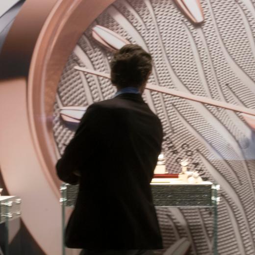 An Omega display, pictured at the world watch and jewellery show Baselworld in Basel, Switzerland, on Thursday, March 22, 2018. (KEYSTONE/Georgios Kefalas)
