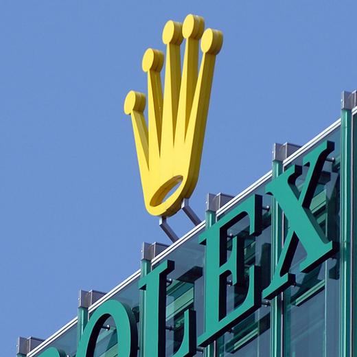 GENEVA - MARCH 24: The Rolex logo is displayed on its headquarters on March 24, 2009 in Geneva, Switzerland. The watch makers are facing difficult times amid the economic downturn. (Photo by Harold Cunningham/Getty Images)