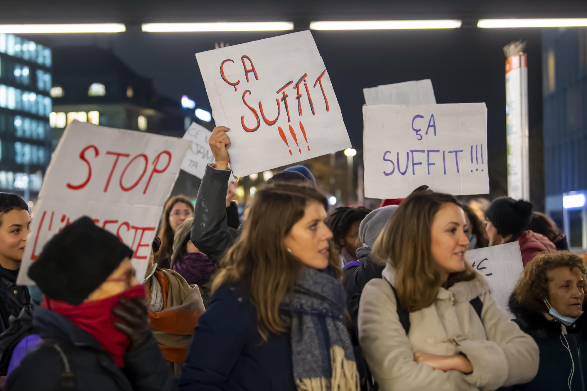 Une manifestation organisée à l'occasion de la Journée internationale contre les violences sexistes et sexuelles, le 25 novembre 2021, à Genève.