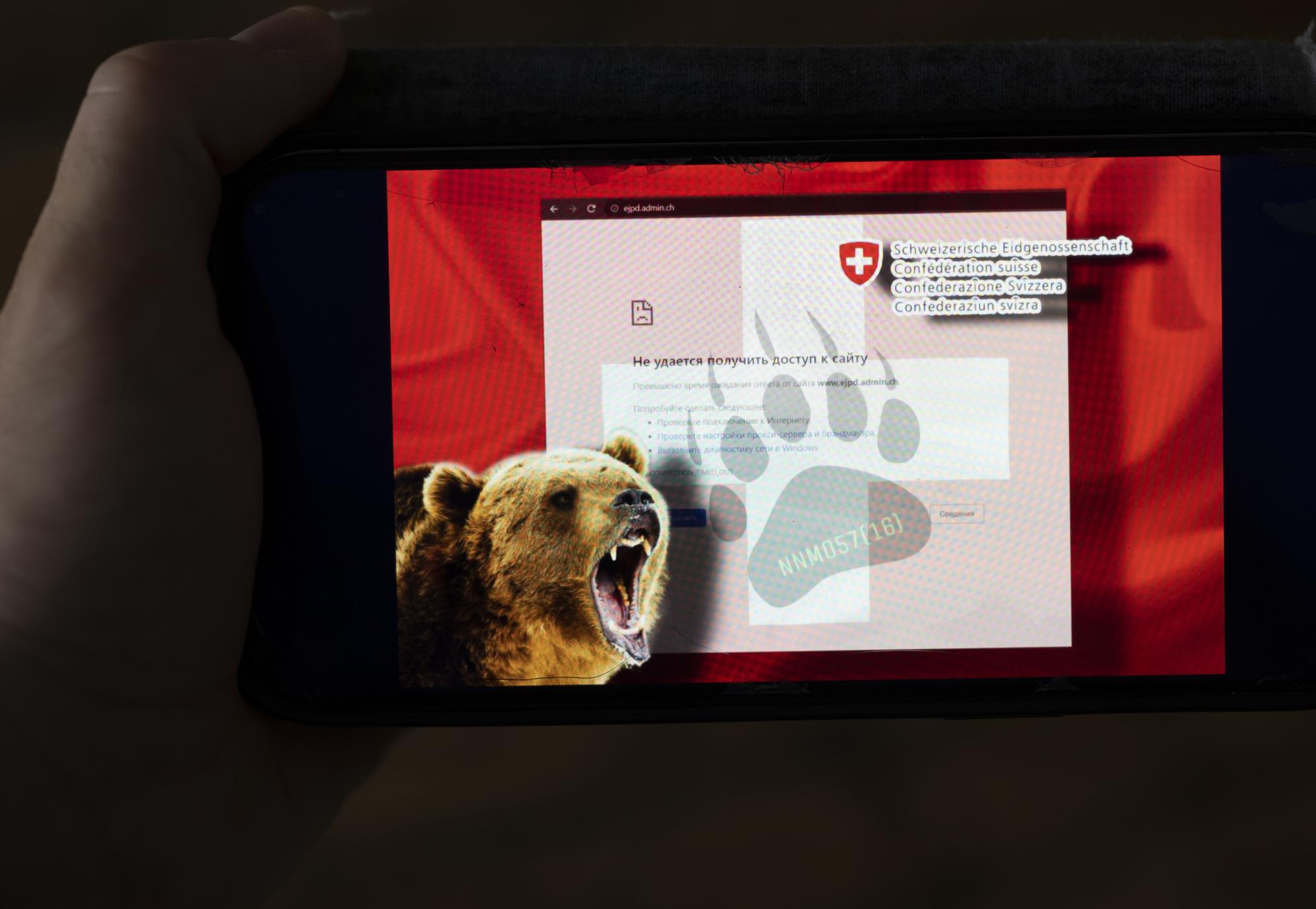 Die pro-russische Hackergruppe NoName bekennt sich auf dem Messenger Telegram zum Hackerangriff auf die Website des Eidgenoessischen Justiz- und Polizeidepartements (EJPD) in Bern am Dienstag, 13. Juni 2023. Mehrere Webseiten der Bundesverwaltung sind ab Montag, 12. Juni voruebergehend nicht mehr erreichbar gewesen. Grund war ein sogenannter DDoS-Angriff auf die Systeme der Bundesverwaltung. (KEYSTONE/Stringer)