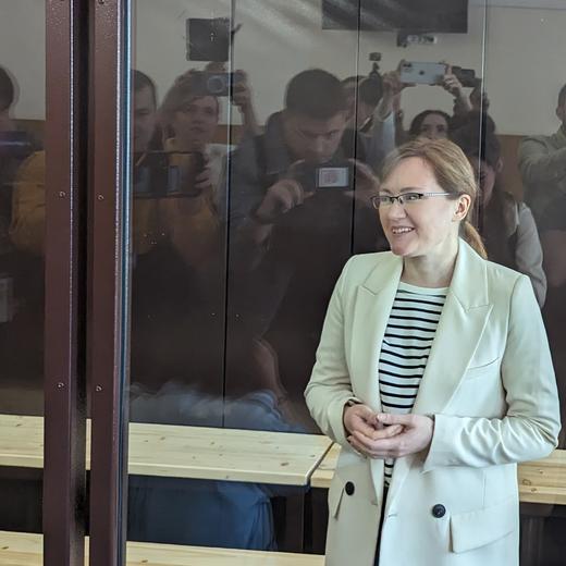 RUSSIA, UFA - JUNE 14, 2023: Lilia Chanysheva, head of the Navalny Office in Ufa, receives a prison sentence of 7.5 years and 400,000 roubles fine during a hearing at the Kirovsky District Court on charges of running an extremist organization. The Navalny Offices was a network of regional campaign offices founded by opposition activist Alexei Navalny in the run-up to the 2018 Russian presidential election and closed in 2021 amid allegations of extremism. Ilfat Kinzyabayev/TASS