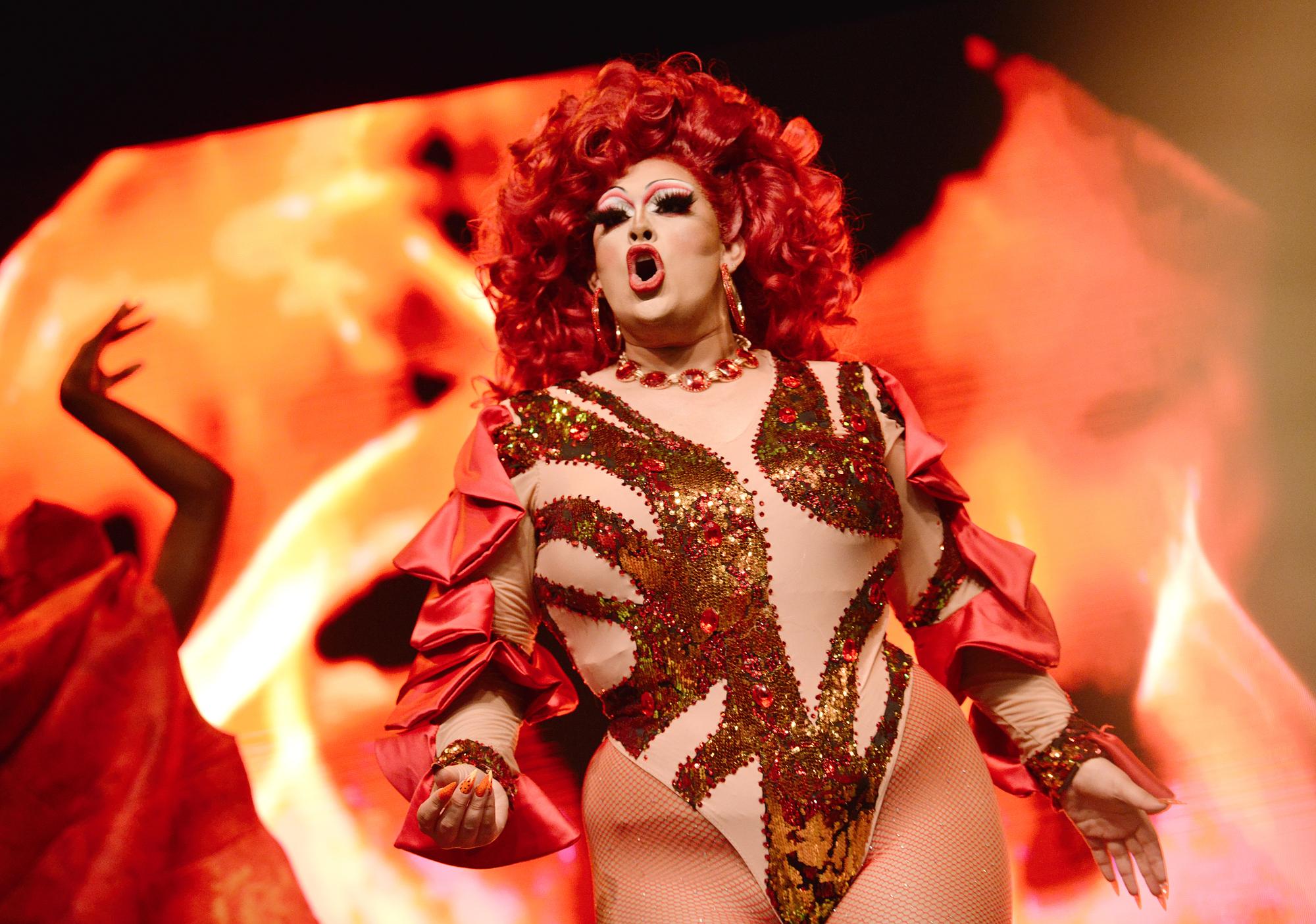 LOS ANGELES, CALIFORNIA - MAY 11: Salina EsTitties performs at After Hours - The Kickoff during RuPaul's DragCon LA 2023 at Los Angeles Convention Center on May 11, 2023 in Los Angeles, California. (Photo by Chelsea Guglielmino/Getty Images)