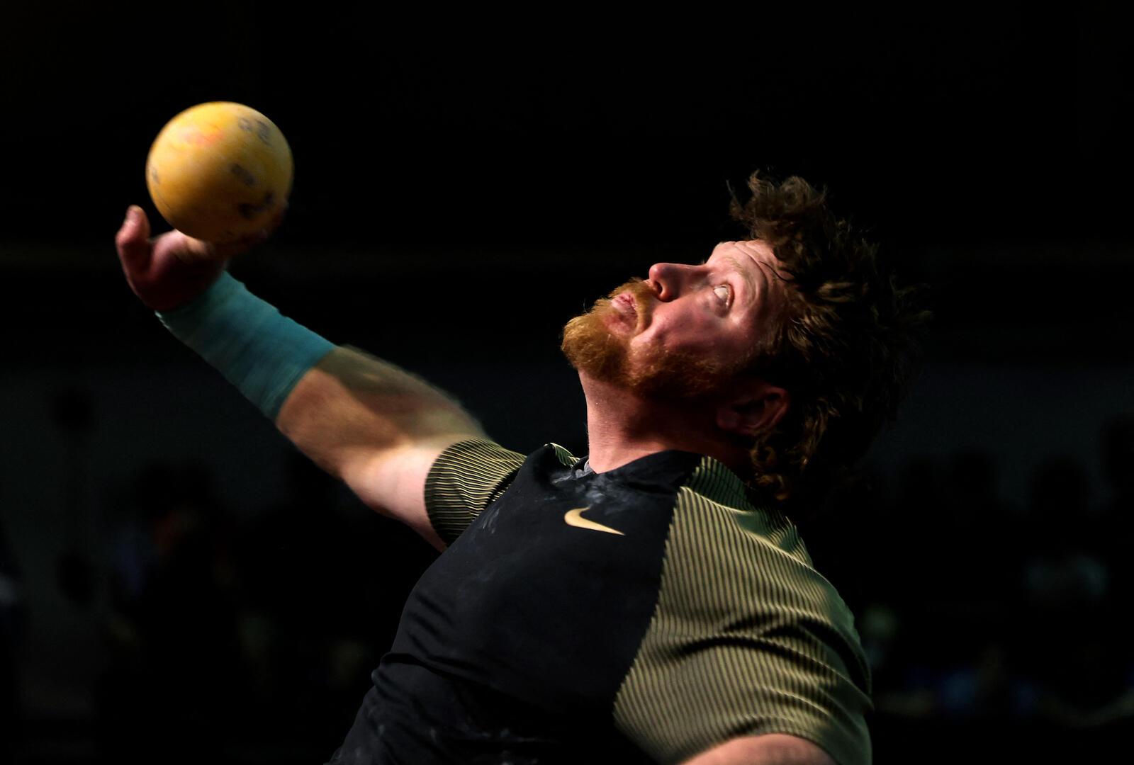 NEW YORK, NEW YORK - FEBRUARY 11: Ryan Crouser competes in the Men's Shot Put during the 115th Millrose Games at The Armory Track on February 11, 2023 in New York City. Jamie Squire/Getty Images/AFP (Photo by JAMIE SQUIRE / GETTY IMAGES NORTH AMERICA / Getty Images via AFP)