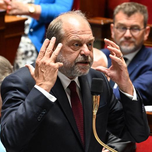 French Justice Minister Eric Dupond-Moretti answers during a session of questions to the government at the National Assembly in Paris on July 4, 2023. (Photo by Emmanuel DUNAND / AFP)
