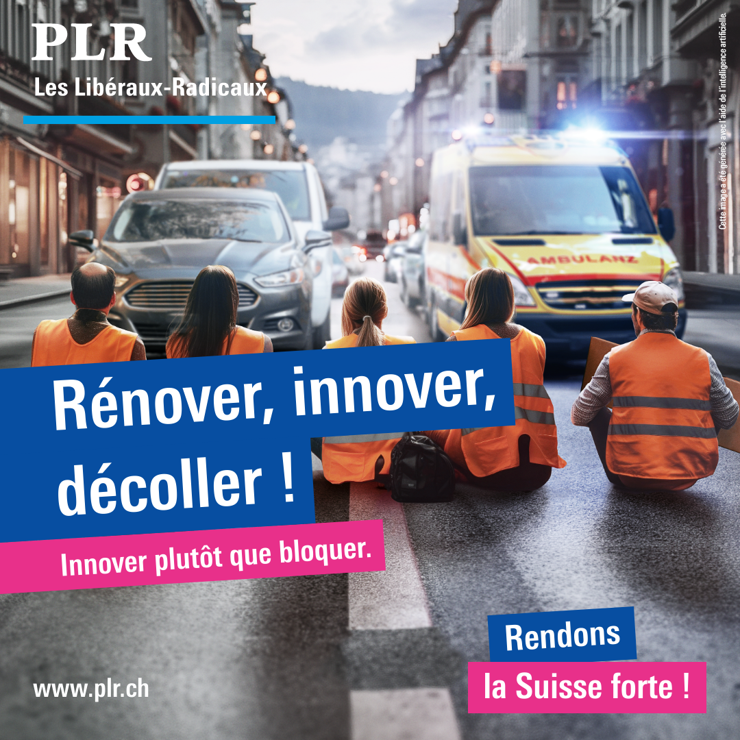 L'affiche du PLR, entièrement générée par ordinateur, produite à l'occasion des élections fédérales 2023.