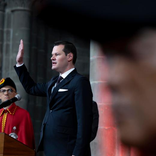 La Prestation de serment du Conseil d'Etat. Pierre Maudet arrive dans le choeur de la Chathédrale .Genève.31.5.2023.