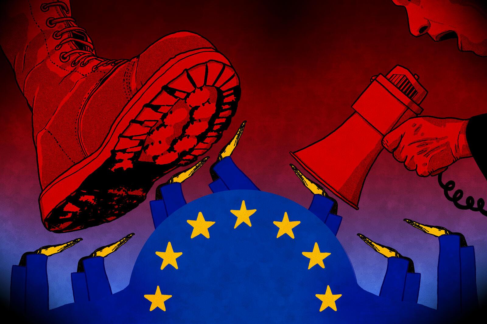 Illustration originale. Série d'été débat / illibéralisme ép.1 - La démocratie au milieu de la tourmente. RVB Juillet 2023.