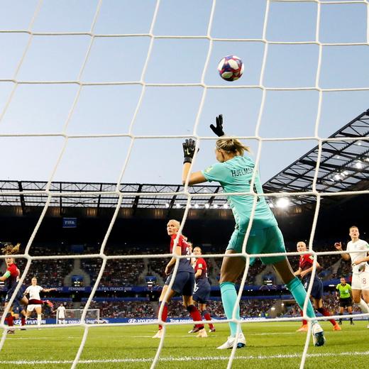 Soccer Football - Women's World Cup - Quarter Final - England v Norway - Stade Oceane, Le Havre, France - June 27, 2019 England's Lucy Bronze scores their third goal REUTERS/Yves Herman