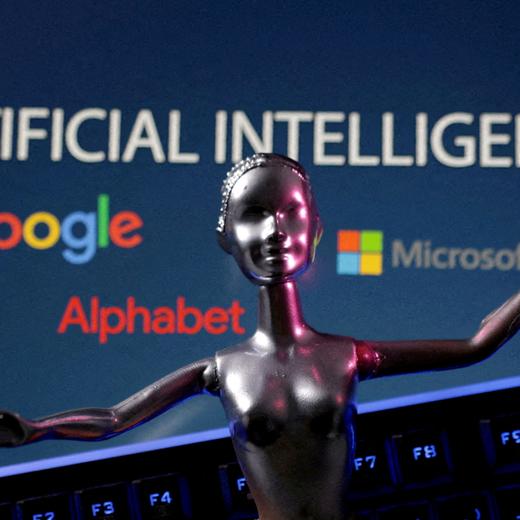 FILE PHOTO: Google, Microsoft and Alphabet logos and AI Artificial Intelligence words are seen in this illustration taken, May 4, 2023. REUTERS/Dado Ruvic/File Photo