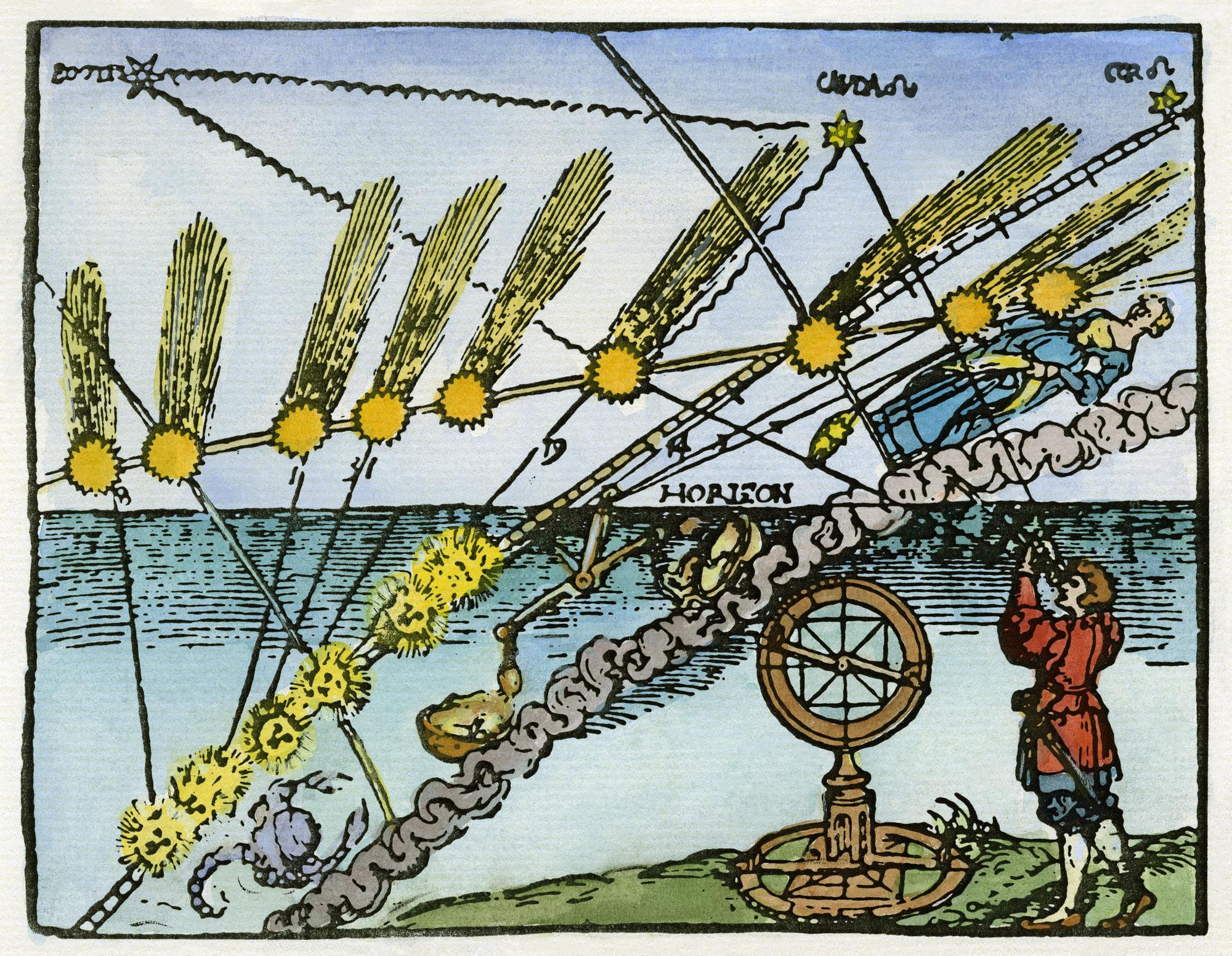 FF7CF8 HALLEY'S COMET, 1531. /nContemporary English colored woodcut.