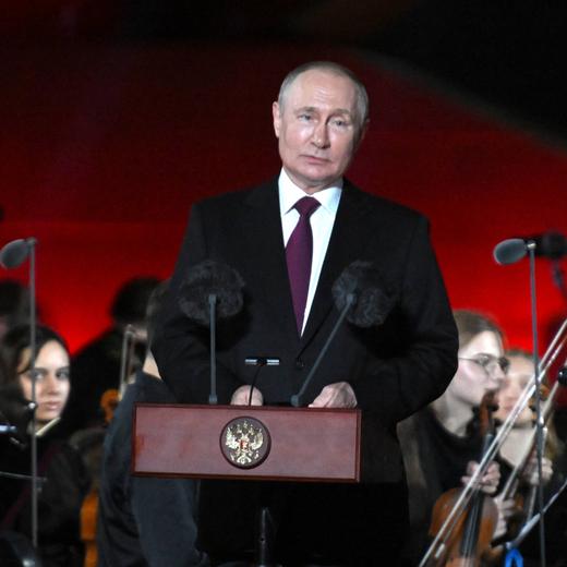 Vladimir Poutine lors d'un discours commémorant la bataille de Koursk a
