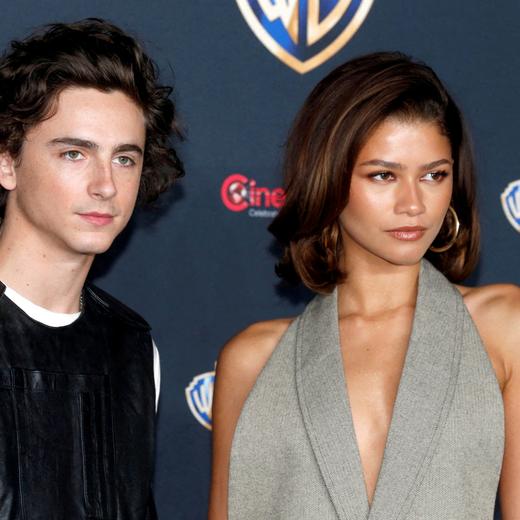 FILE PHOTO: Timothee Chalamet and Zendaya, promoting the movie "Dune: Part Two", attend a Warner Bros. presentation during CinemaCon, the official convention of the National Association of Theatre Owners, in Las Vegas, Nevada, U.S. April 25, 2023. REUTERS/Steve Marcus/File Photo