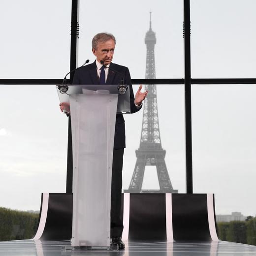 World's top luxury group LVMH head Bernard Arnault delivers a speech during a meeting after LVMH was named as final premium sponsor of 2024 Paris Olympics, in Paris on July 24, 2023. LVMH group announced on July 24, 2023, that it was the sixth premium partner for the Paris 2024 Olympic Games, allowing the comittee to almost reach their objective of 1.24 billion euros in partnerships. (Photo by JULIEN DE ROSA / AFP)