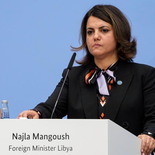 Pressekonferenz zur 2. Berliner Libyen Konferenz im Auswaertigen Amt in Berlin Aktuell, 23.06.2021, Berlin, Pressekonferenz der 2. Berliner-Libyen-Konferenz mit Najla Mangoush die Aussenministerin von Libyen Minister for Foreign Affairs of Libya im Portrait Berlin Berlin Deutschland *** Press Conference of the 2 Berlin Libya Conference at the Foreign Office in Berlin News, 23 06 2021, Berlin, Press Conference of the 2 Berlin Libya Conference with Najla Mangoush the Foreign Minister of Libya Minister for Foreign Affairs of Libya in portrait Berlin Berlin Germany
