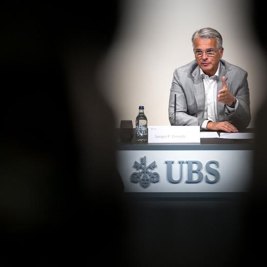 UBS chief executive Sergio Ermotti speaks during a press conference on the first results of the Swiss giant banking UBS since it's Credit Suisse merger in Zurich on August 31, 2023. UBS has decided that the Swiss unit of its recently-swallowed rival Credit Suisse will be "fully integrated" into its operations, and thus disappear, without spelling out the implications for job cuts. (Photo by Fabrice COFFRINI / AFP)
