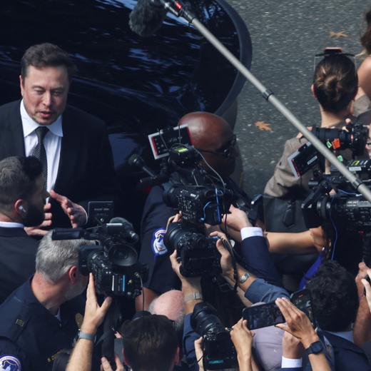 Tesla CEO Elon Musk faces reporters as he departs during a break in a bipartisan Artificial Intelligence (AI) Insight Forum for all U.S. senators at the U.S. Capitol in Washington, U.S., September 13, 2023. REUTERS/Julia Nikhinson