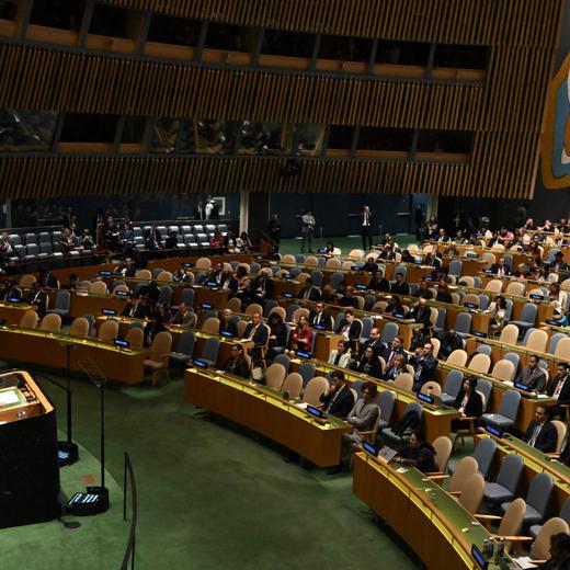 Ukrainian President Volodymyr Zelensky addresses the 78th United Nations General Assembly at UN headquarters in New York City on September 19, 2023. (Photo by Ed JONES / AFP)